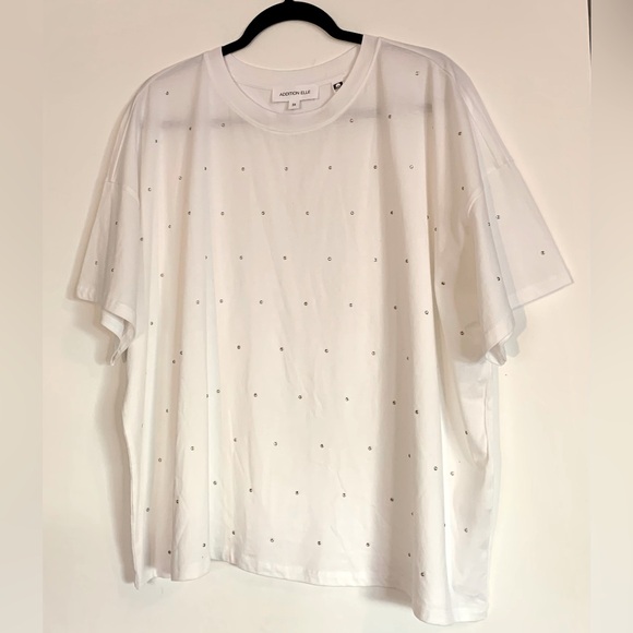 129 NWOT ADDITION ELLE classic white tee with rhinestones - Picture 2 of 7
